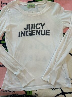 Rare Y2K Vintage Juicy Couture White LS Graphic Tee JUICY INGENUE Size L